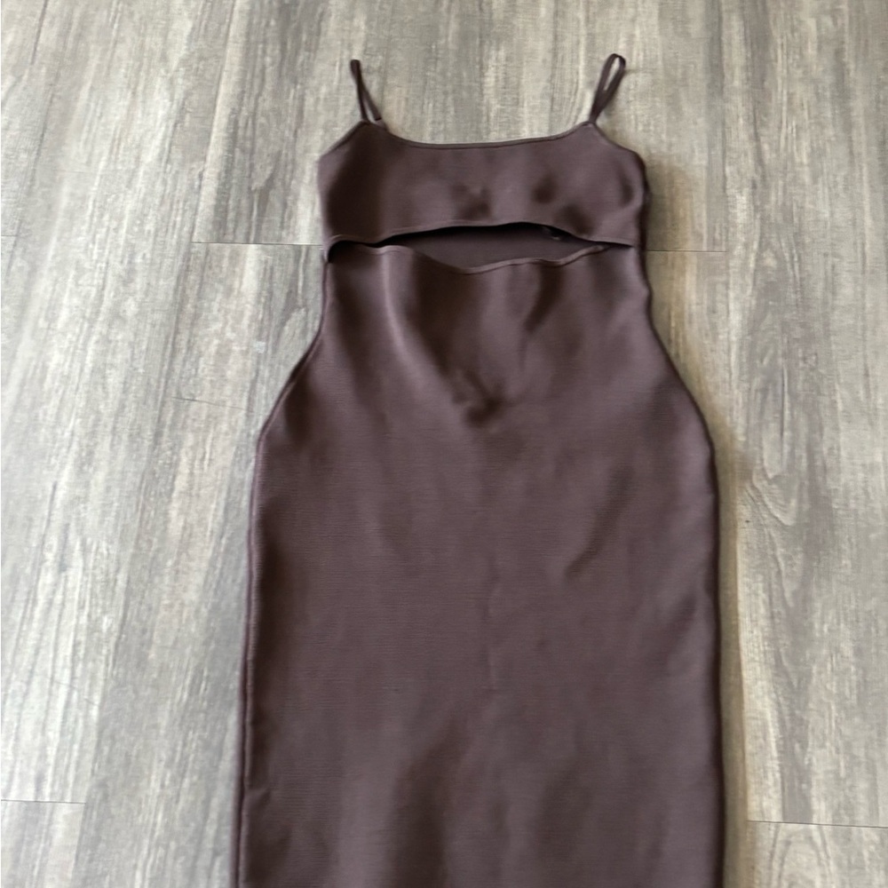 NWT Babaton Fissure Sculpt Knit Dress – Chocolate Brown Midi, Size S